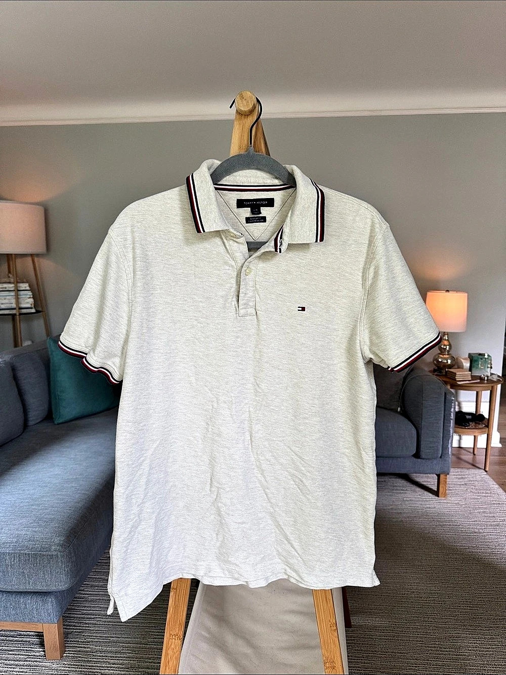 Tommy Hilfiger Men's Polo Shirt Beige Size Large